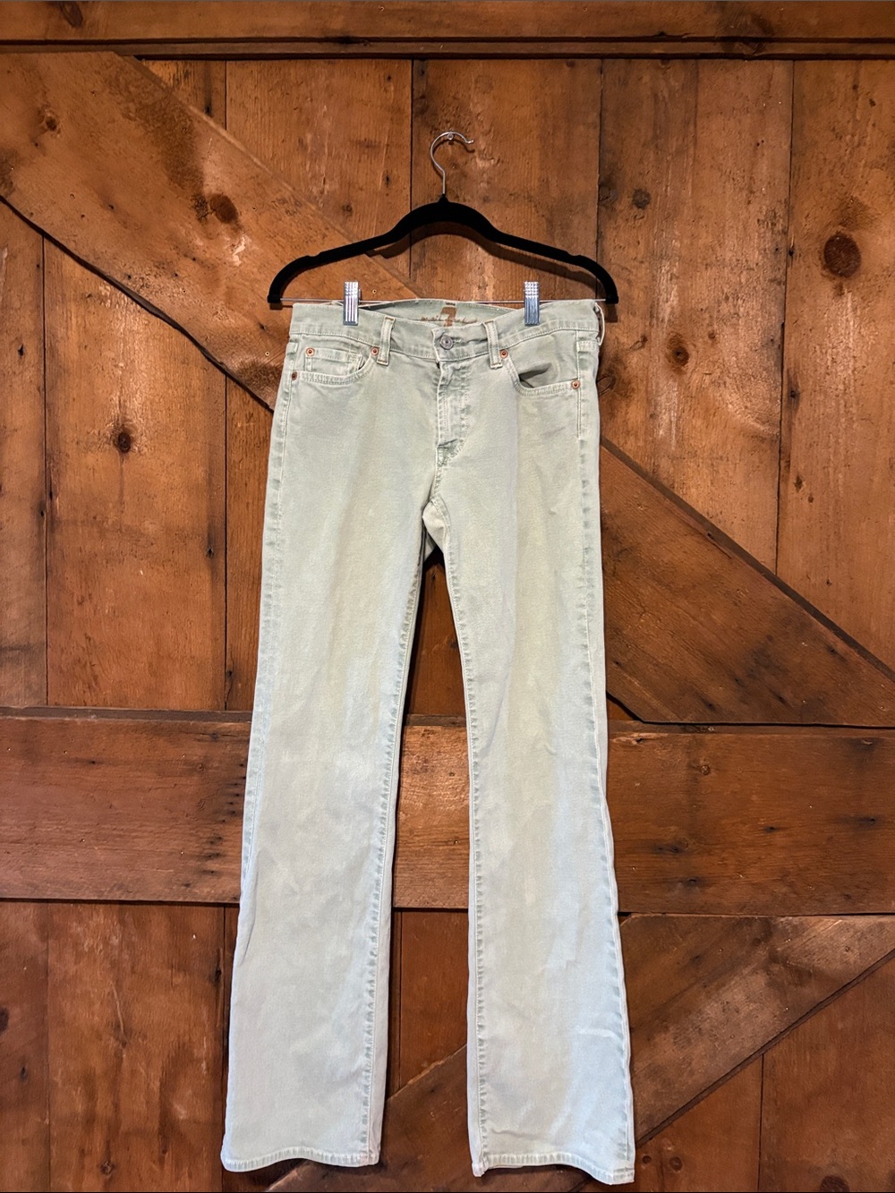 7 For All Mankind Womens 28 Light Mint Green Mid Rise Bootcut Jeans USA - Picture 1 of 10